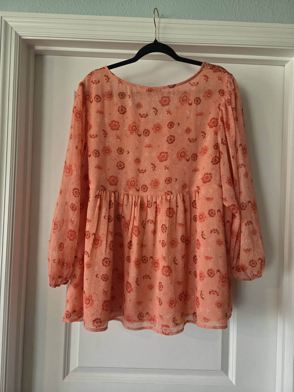 Lucky Brand Coral-Peach Floral Peasant Top - Picture 7 of 7